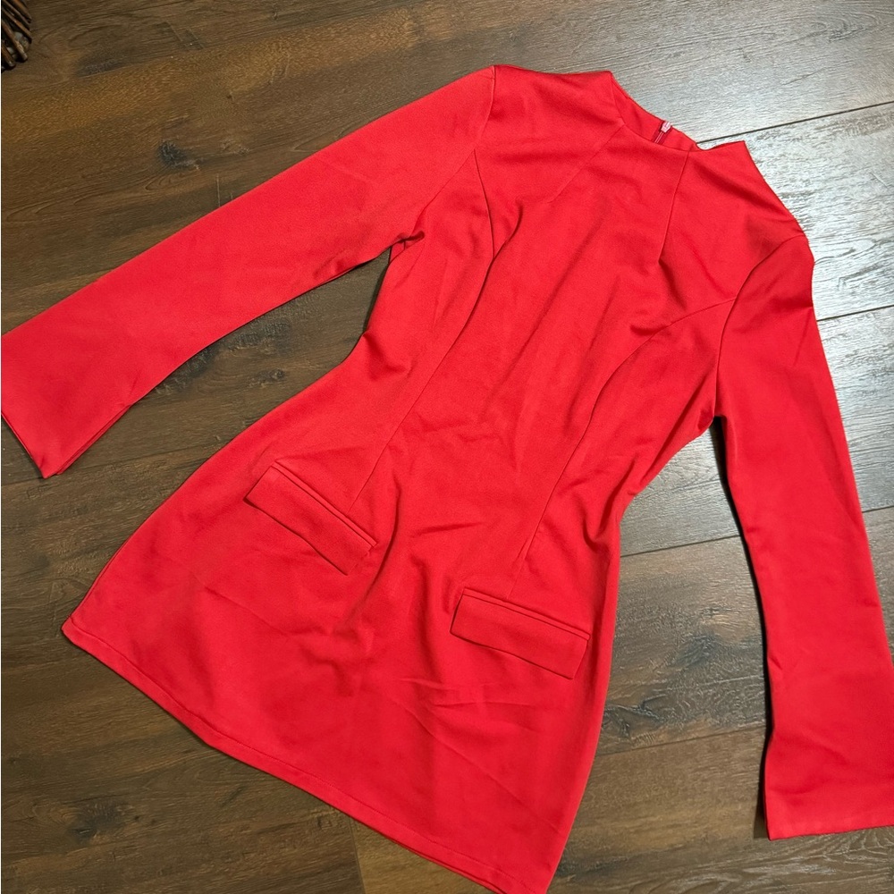 Lipstick Red Stretch Long Sleeve Mini Dress